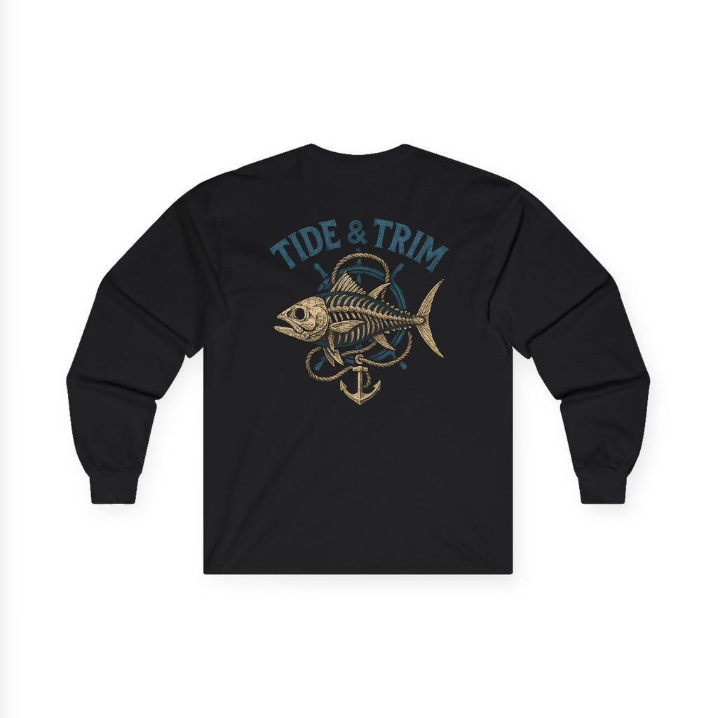 Nautical Vintage Skeleton Fish Anchor Long Sleeve Tee