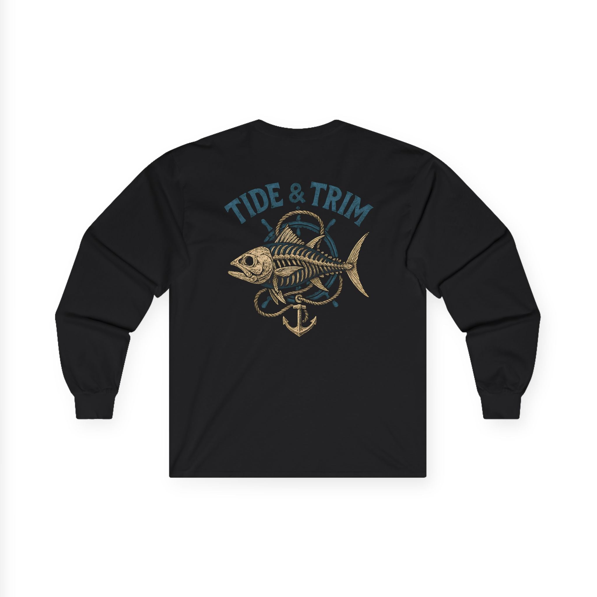 Nautical Vintage Skeleton Fish Anchor Long Sleeve Tee
