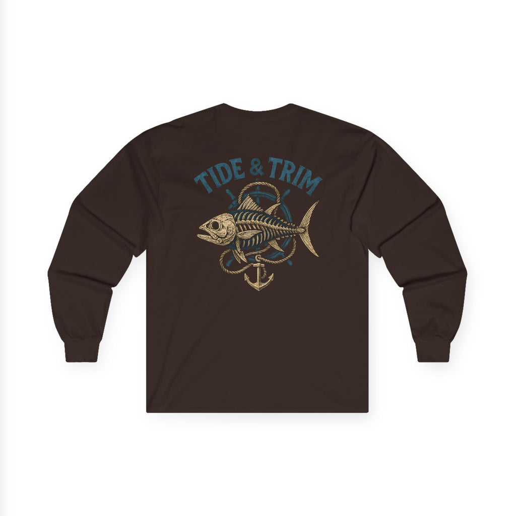 Nautical Vintage Skeleton Fish Anchor Long Sleeve Tee