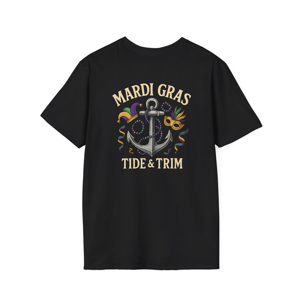Mardi Gras Anchor T-Shirt — "Mardi Gras Tide & Trim" Nautical Carnival Tee