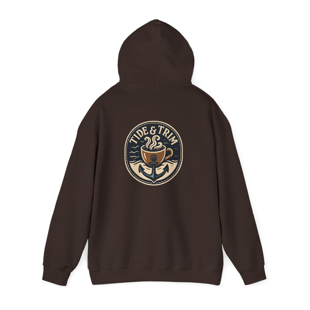 Tide & Trim Anchor Coffee Hoodie — Nautical Wave Pullover