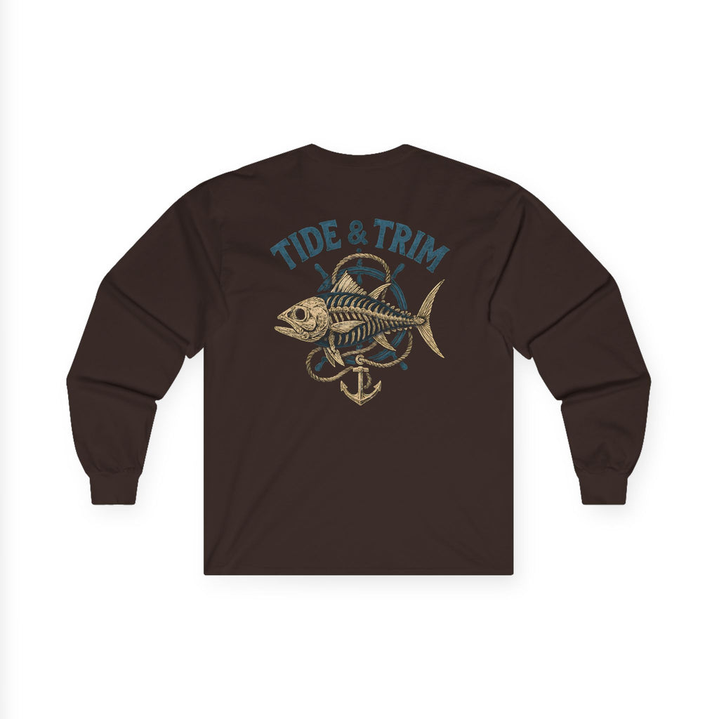 Nautical Vintage Skeleton Fish Anchor Long Sleeve Tee