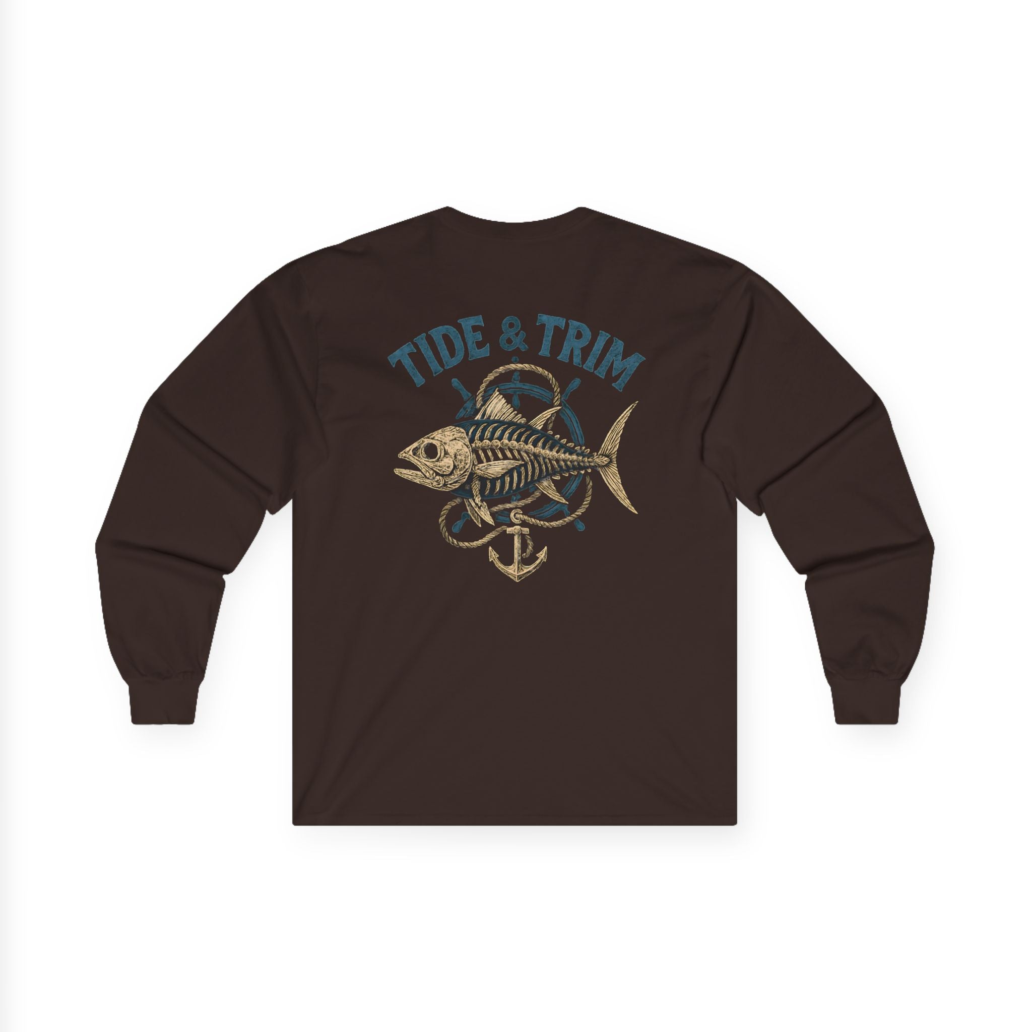 Nautical Vintage Skeleton Fish Anchor Long Sleeve Tee