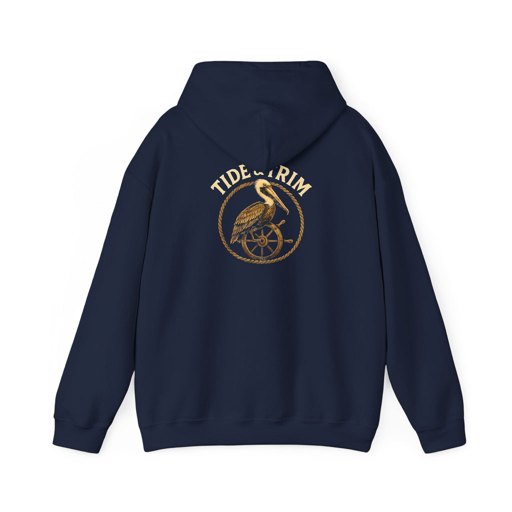Nautical Brown Pelican Hoodie — Coastal Pelican Ship Wheel Sweatshirt
