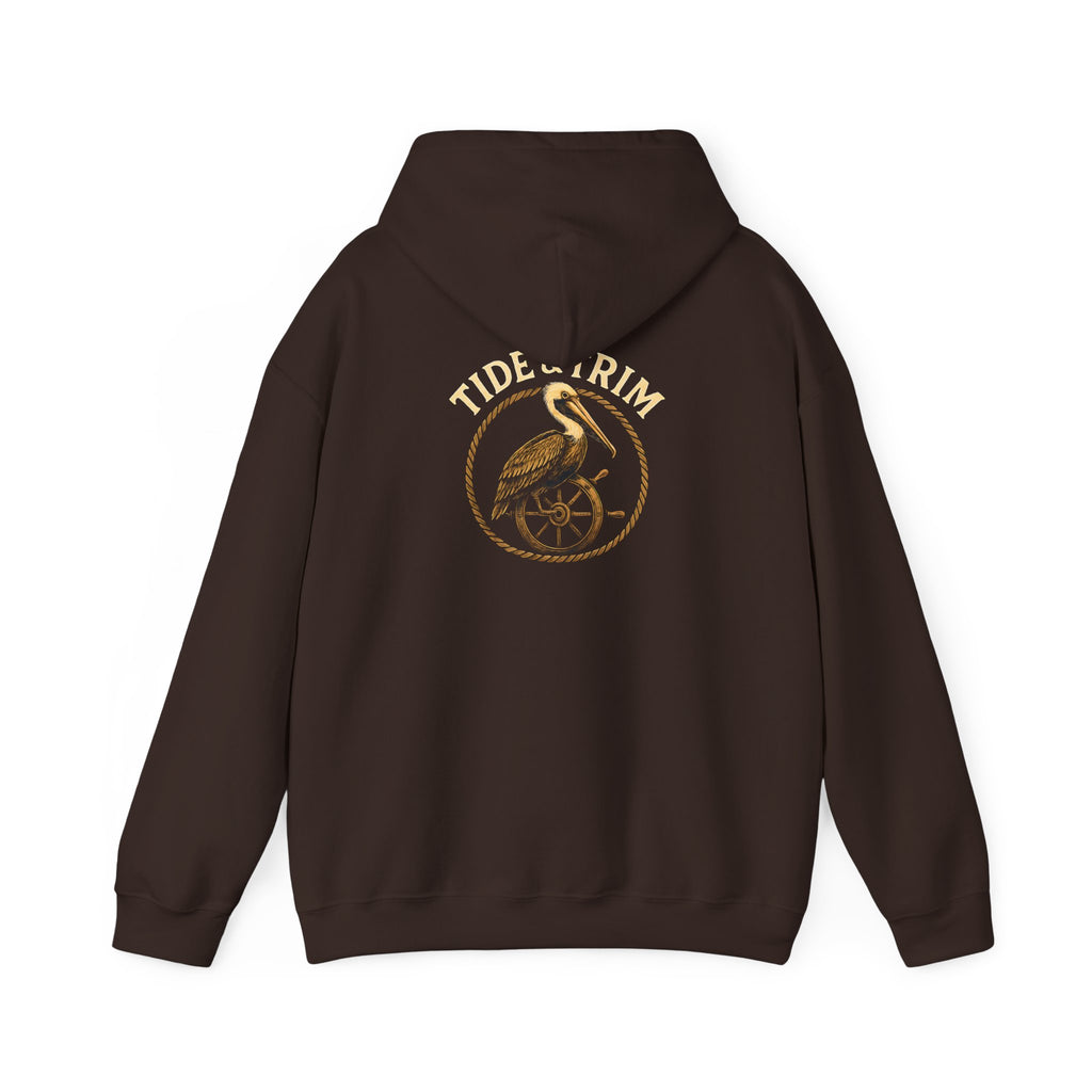Nautical Brown Pelican Hoodie — Coastal Pelican Ship Wheel Sweatshirt