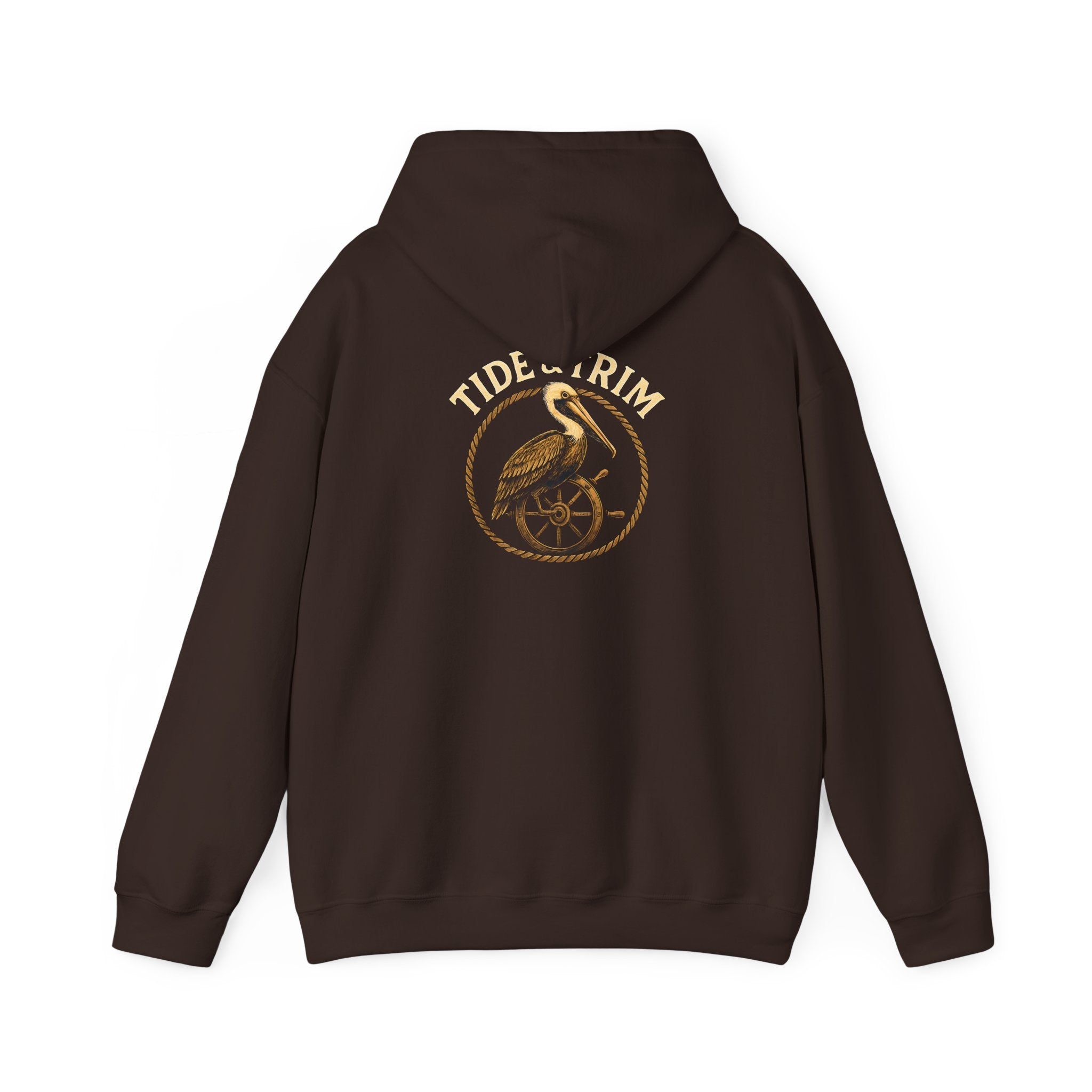 Nautical Brown Pelican Hoodie — Coastal Pelican Ship Wheel Sweatshirt