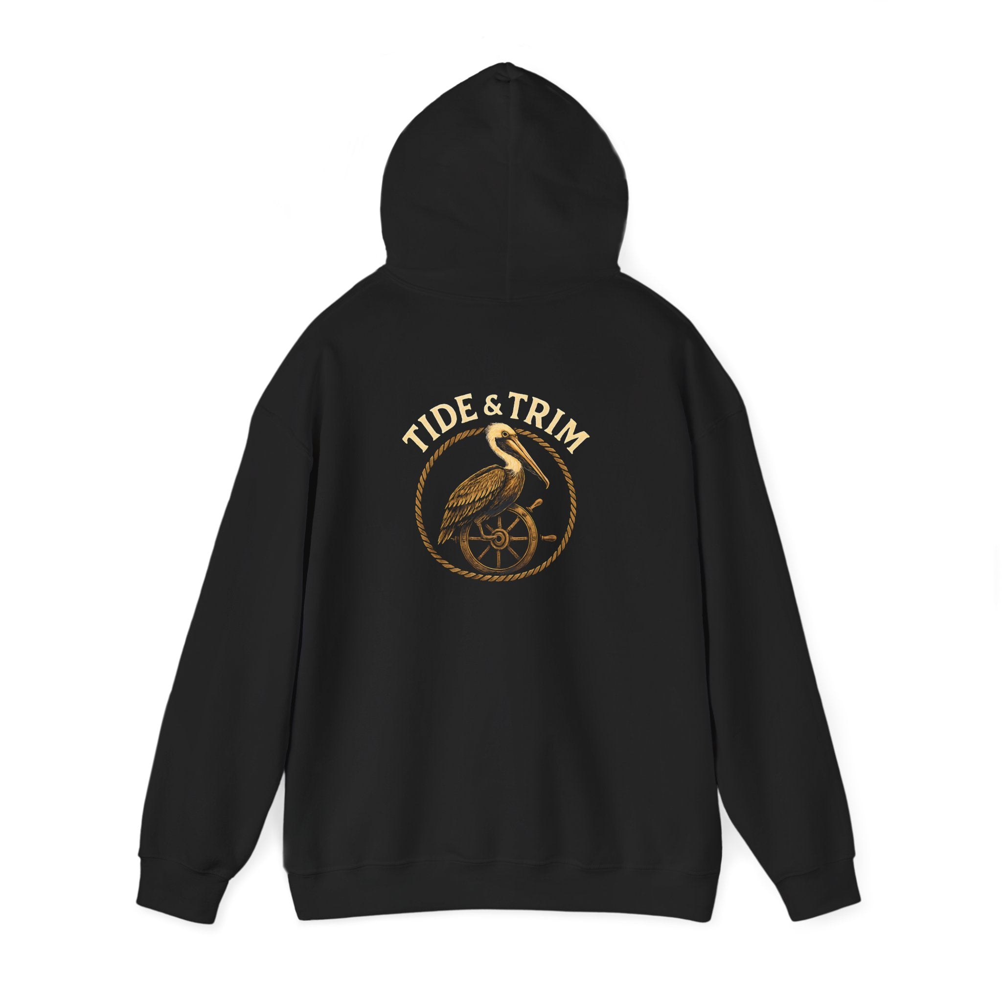 Nautical Brown Pelican Hoodie — Coastal Pelican Ship Wheel Sweatshirt