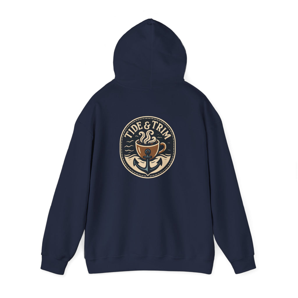 Tide & Trim Anchor Coffee Hoodie — Nautical Wave Pullover