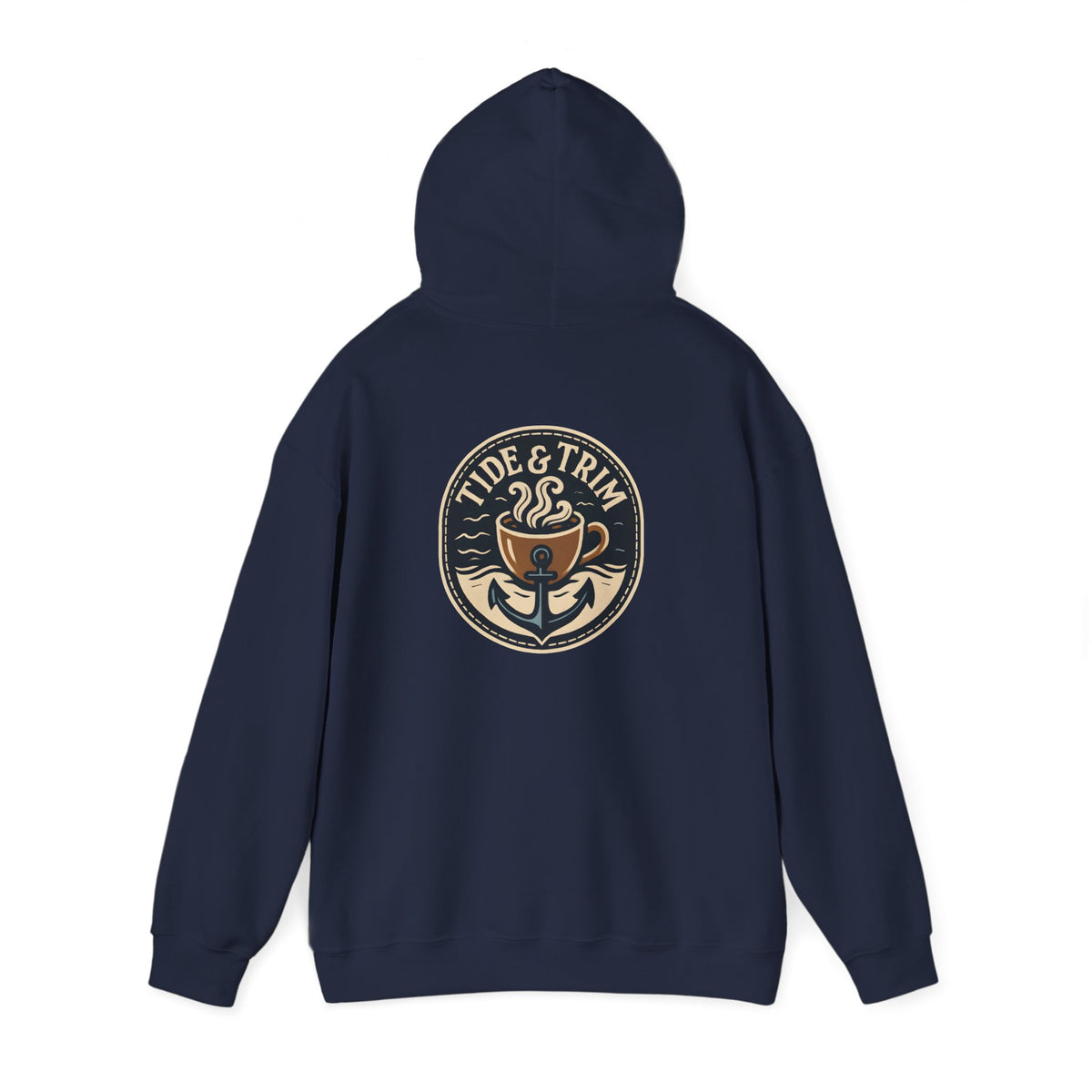 Tide & Trim Anchor Coffee Hoodie — Nautical Wave Pullover