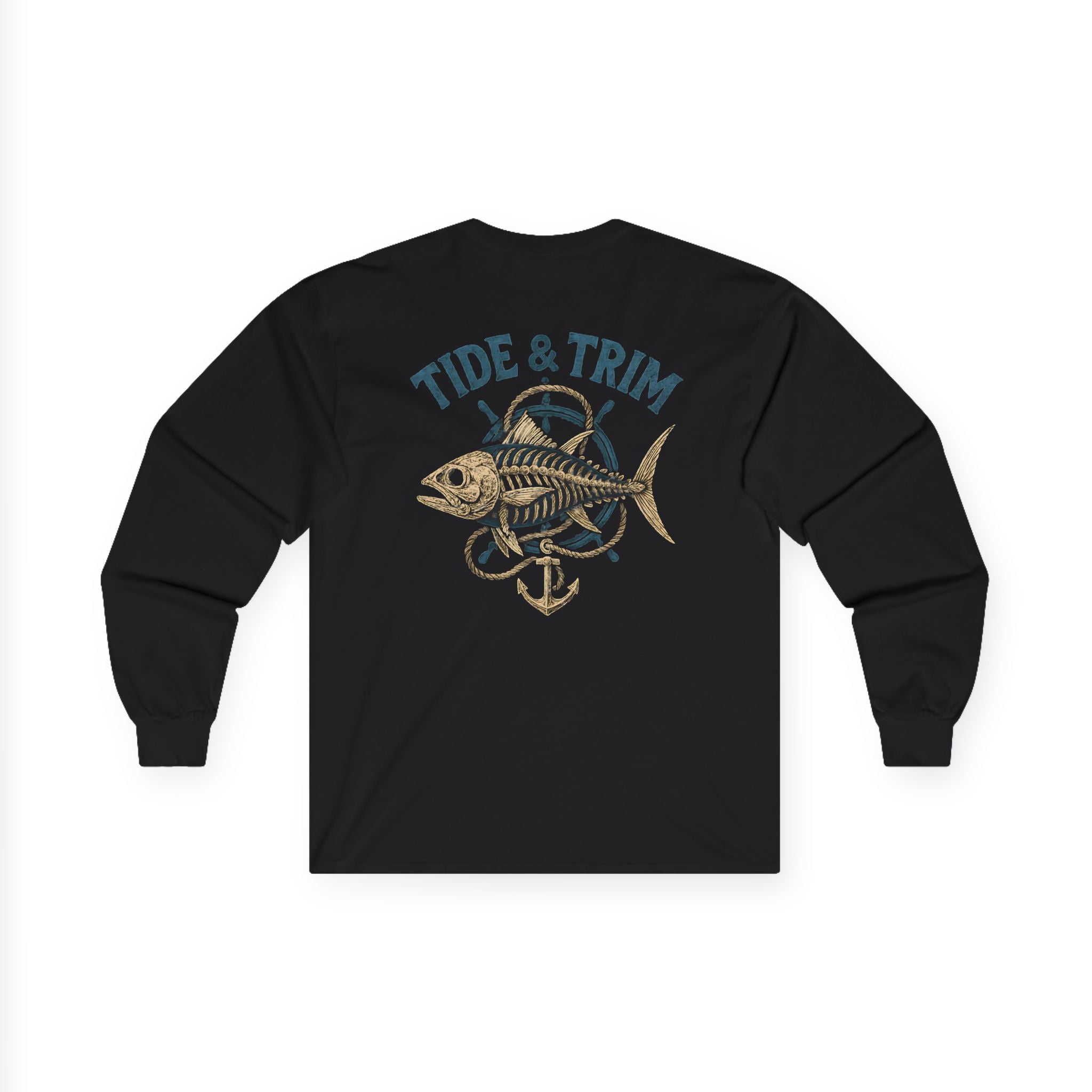 Nautical Vintage Skeleton Fish Anchor Long Sleeve Tee
