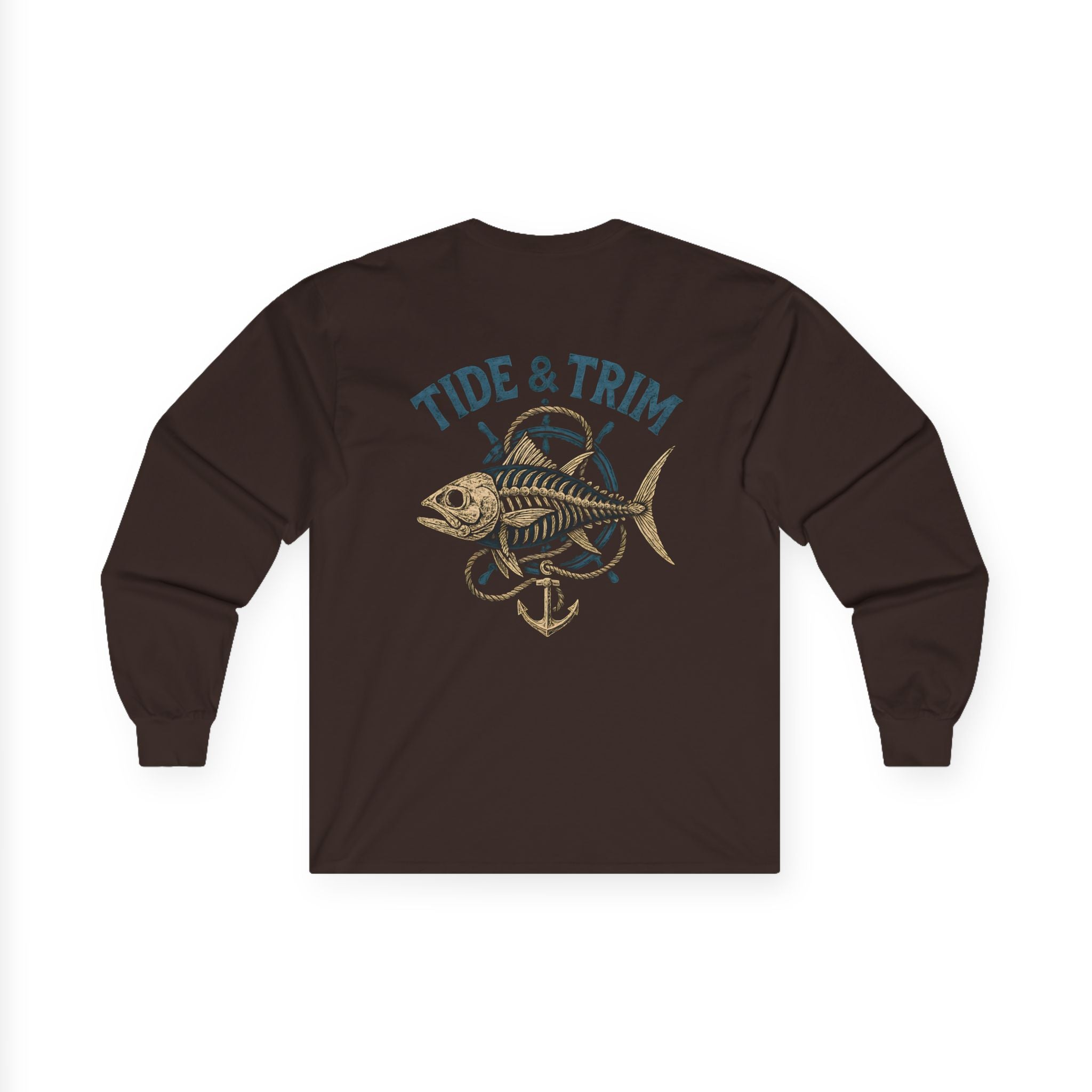 Nautical Vintage Skeleton Fish Anchor Long Sleeve Tee