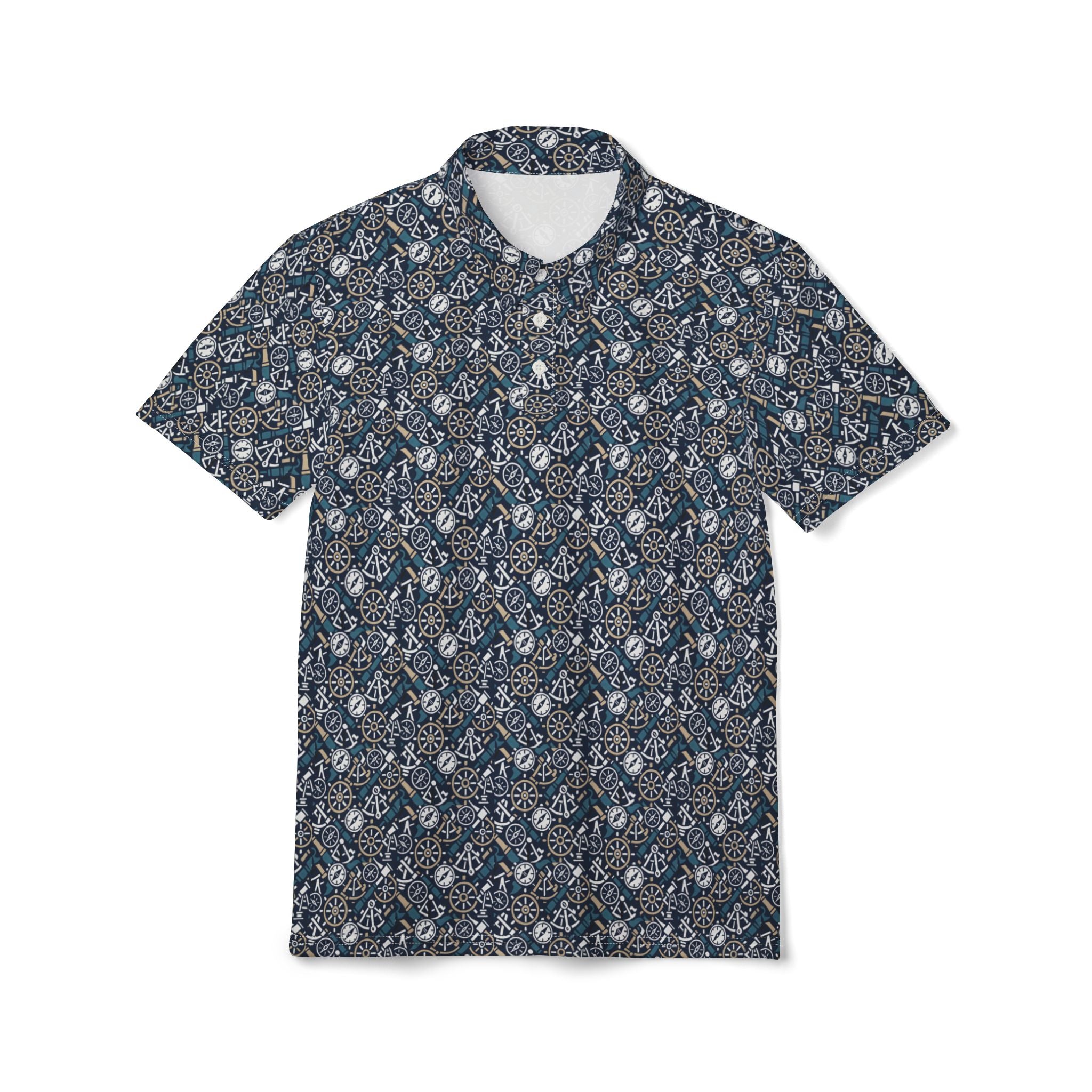 Nautical Instruments Polo Shirt — Maritime Compass & Sextant Design