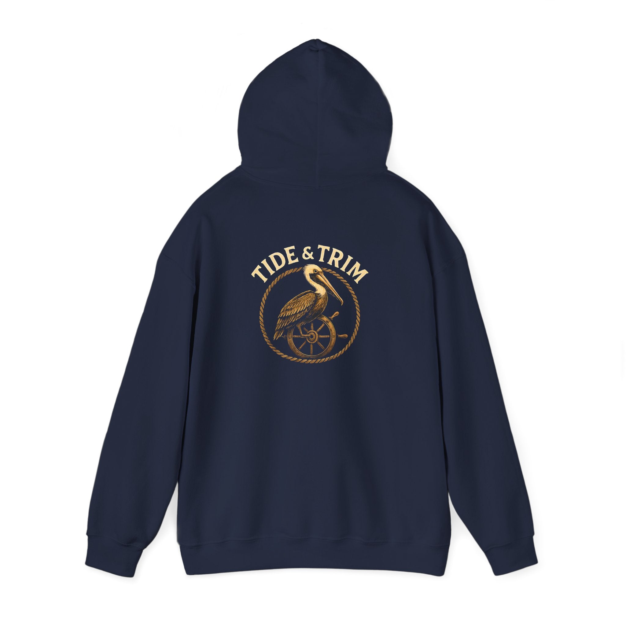 Nautical Brown Pelican Hoodie — Coastal Pelican Ship Wheel Sweatshirt