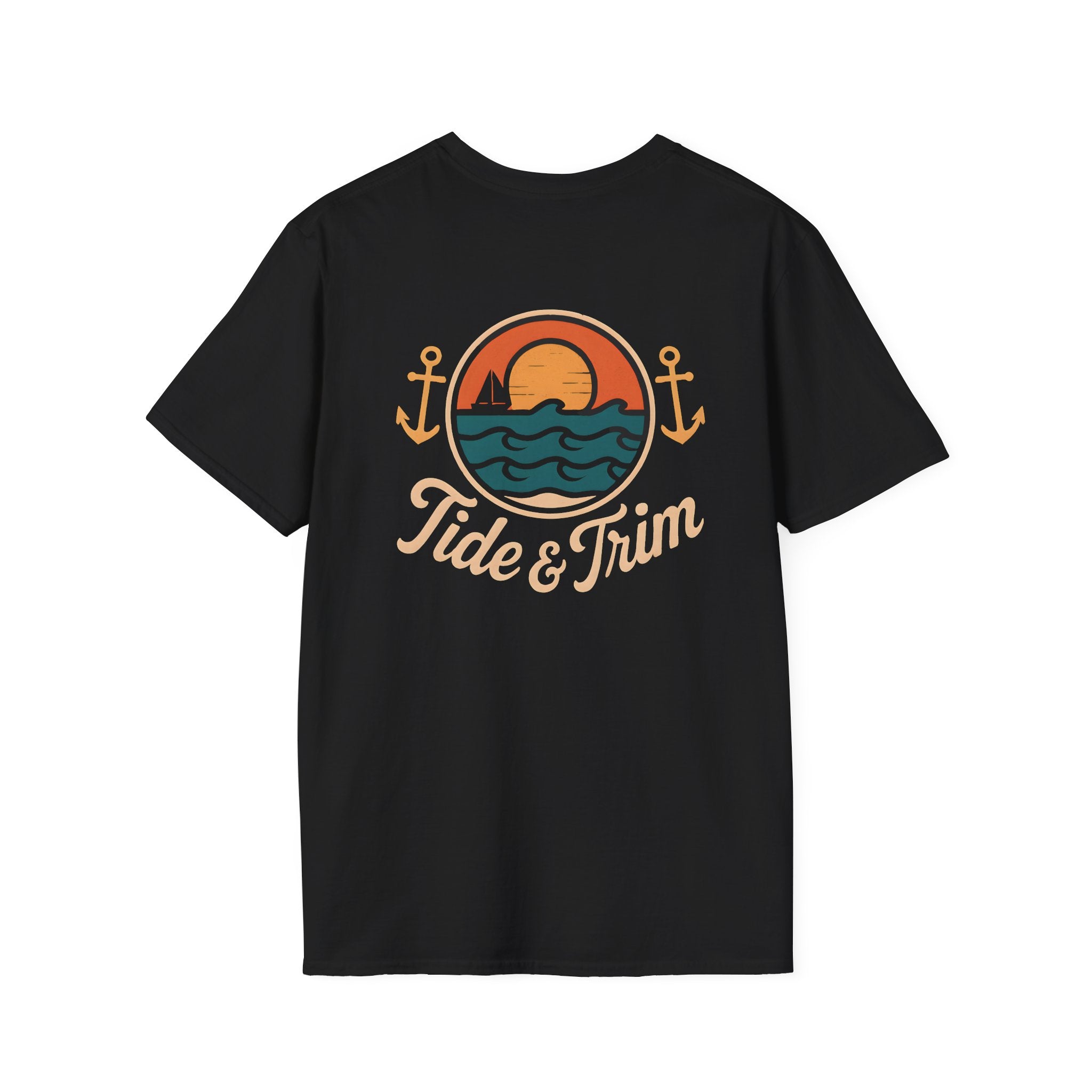 Sunset Wave Nautical Anchor T-Shirt — Beach Vintage Coastal Tee