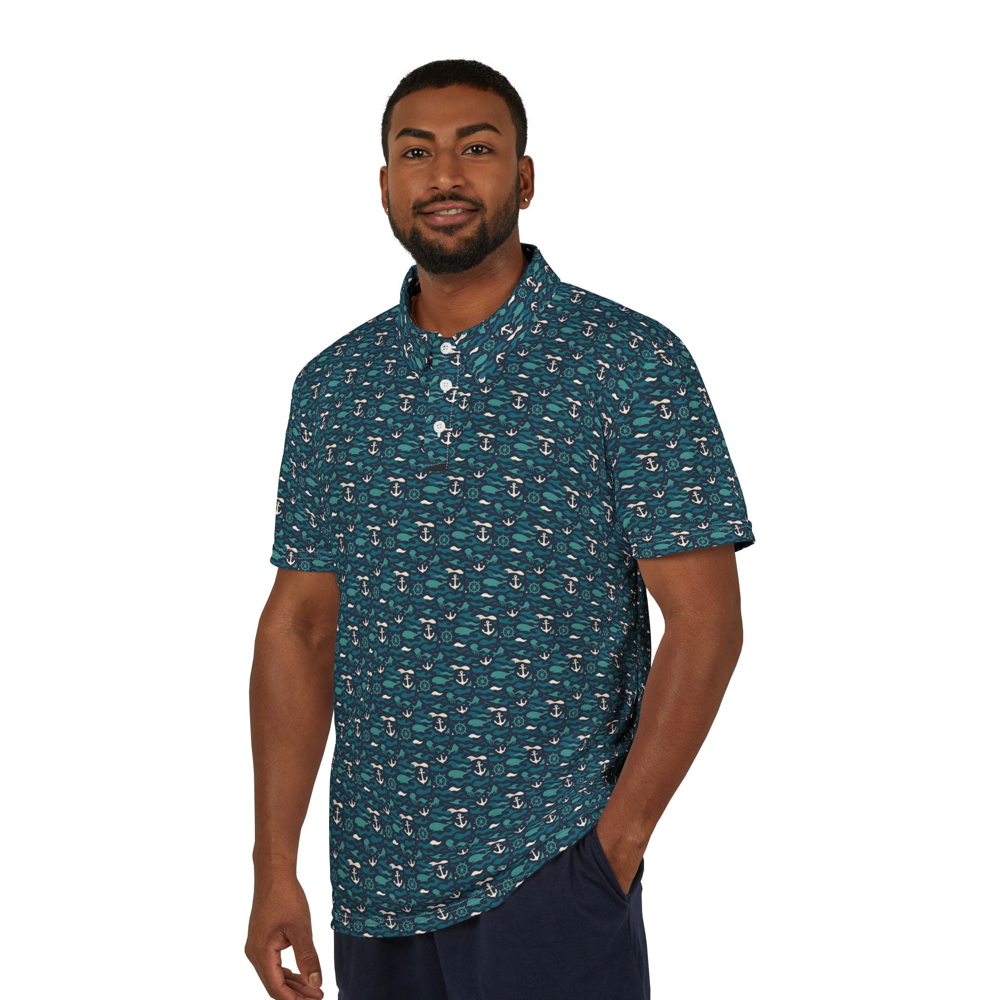 Nautical Pattern Polo Shirt — Marine-Inspired  Polo