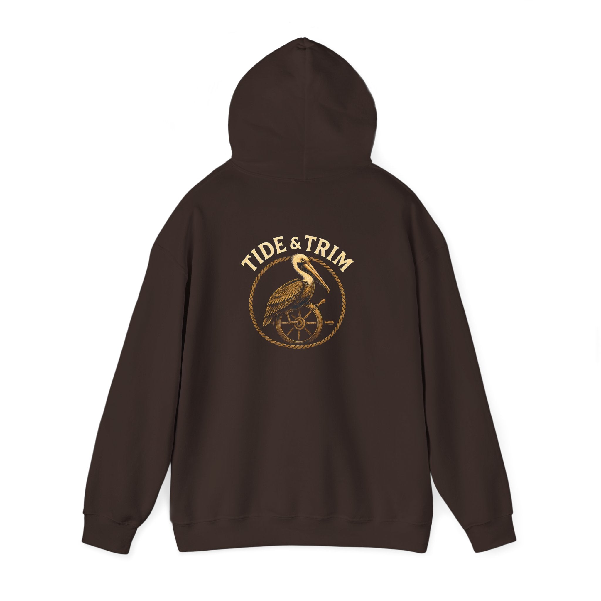 Nautical Brown Pelican Hoodie — Coastal Pelican Ship Wheel Sweatshirt