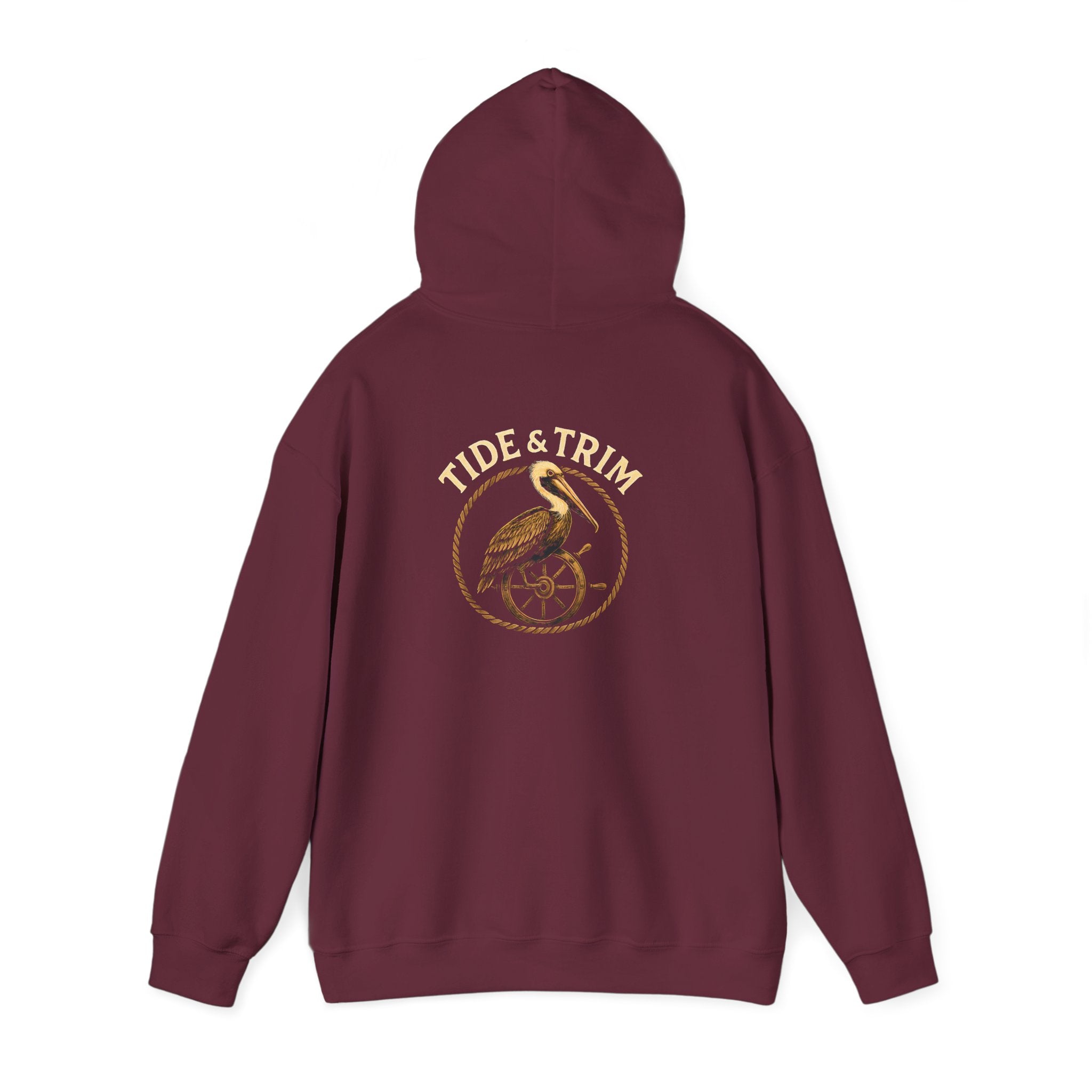 Nautical Brown Pelican Hoodie — Coastal Pelican Ship Wheel Sweatshirt