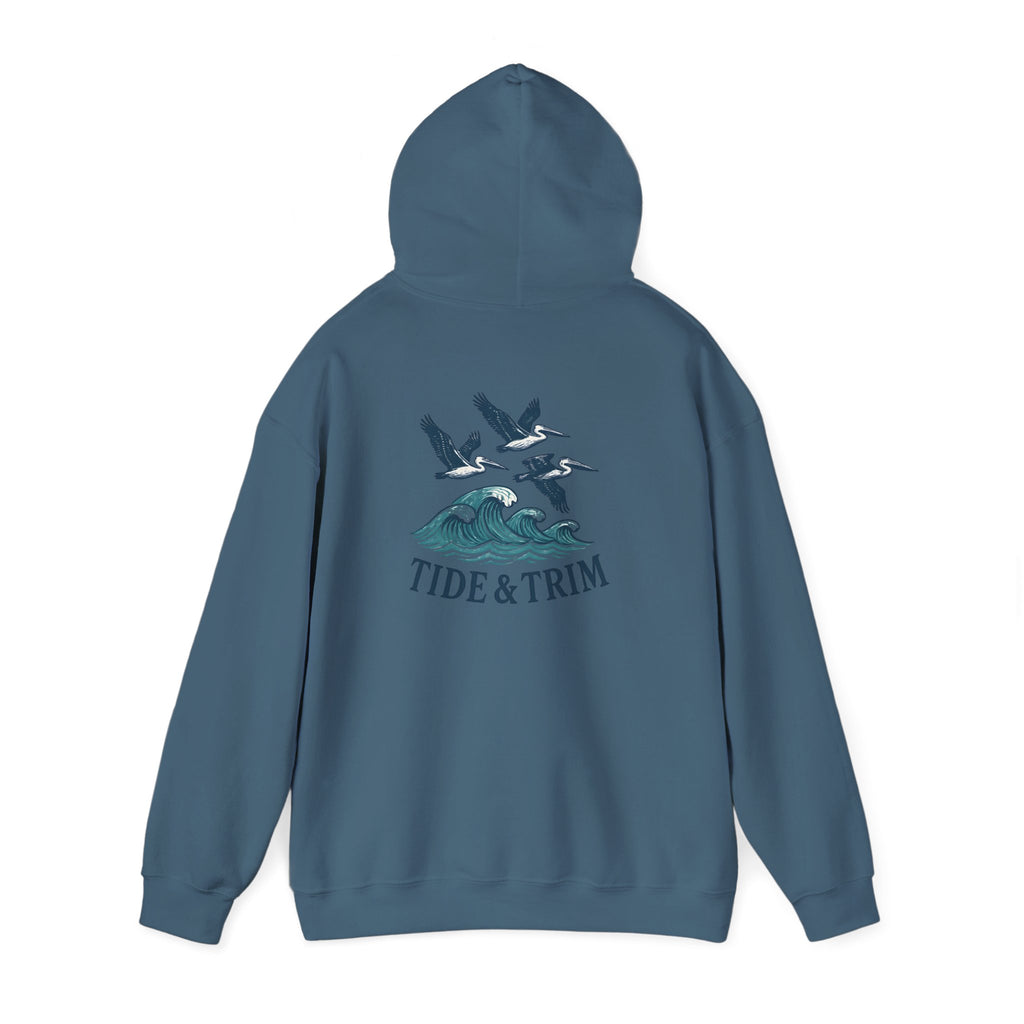 Nautical Pelicans Soaring Hoodie — Pelicans & Waves Crew Sweatshirt
