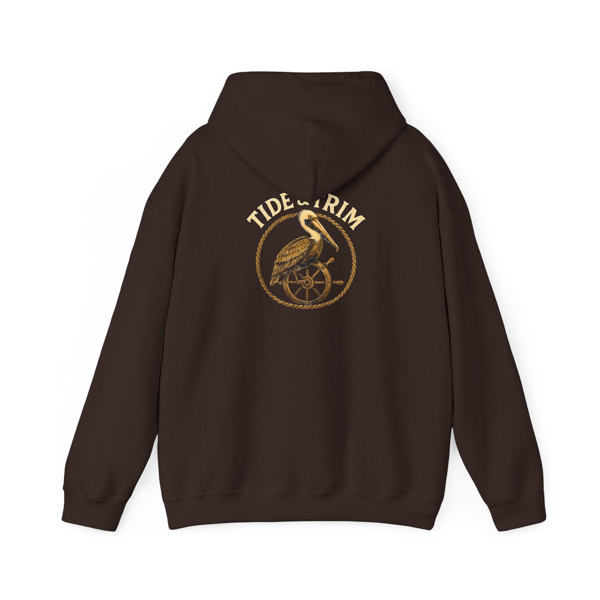 Nautical Brown Pelican Hoodie — Coastal Pelican Ship Wheel Sweatshirt
