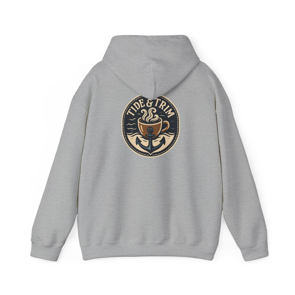 Tide & Trim Anchor Coffee Hoodie — Nautical Wave Pullover