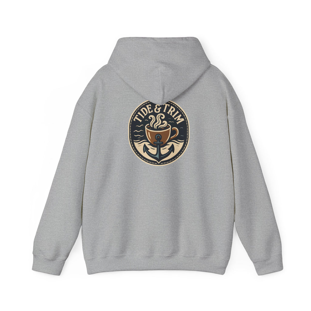 Tide & Trim Anchor Coffee Hoodie — Nautical Wave Pullover