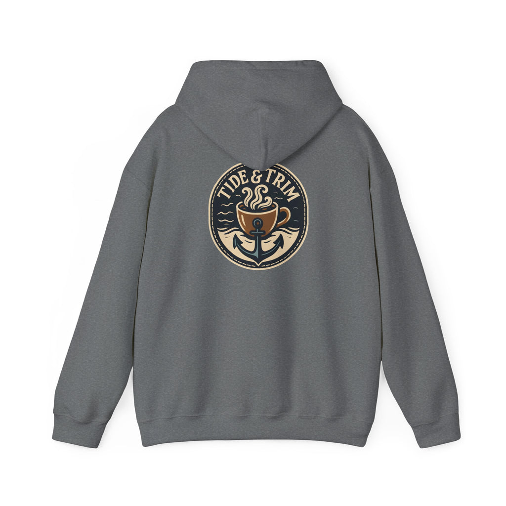 Tide & Trim Anchor Coffee Hoodie — Nautical Wave Pullover