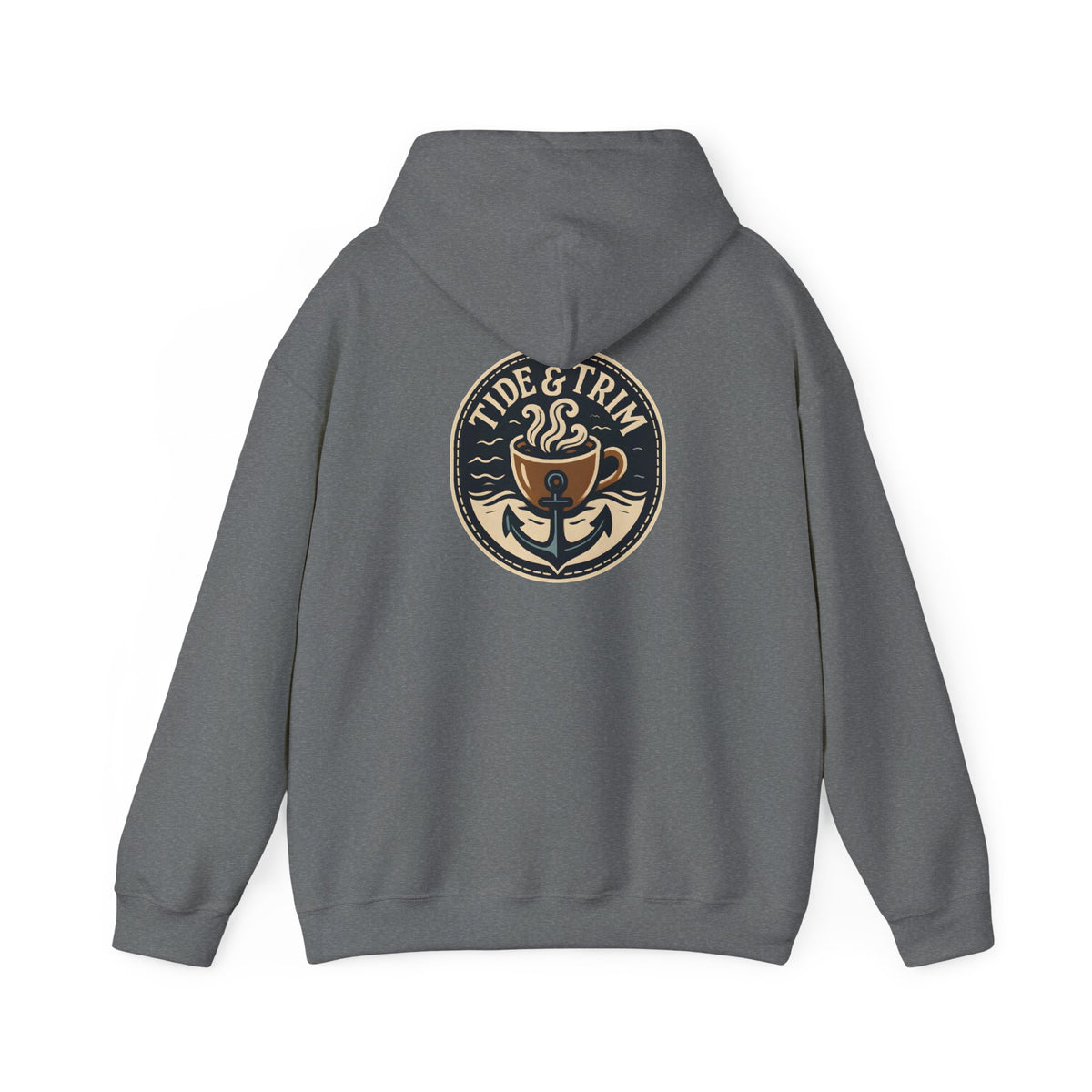 Tide & Trim Anchor Coffee Hoodie — Nautical Wave Pullover