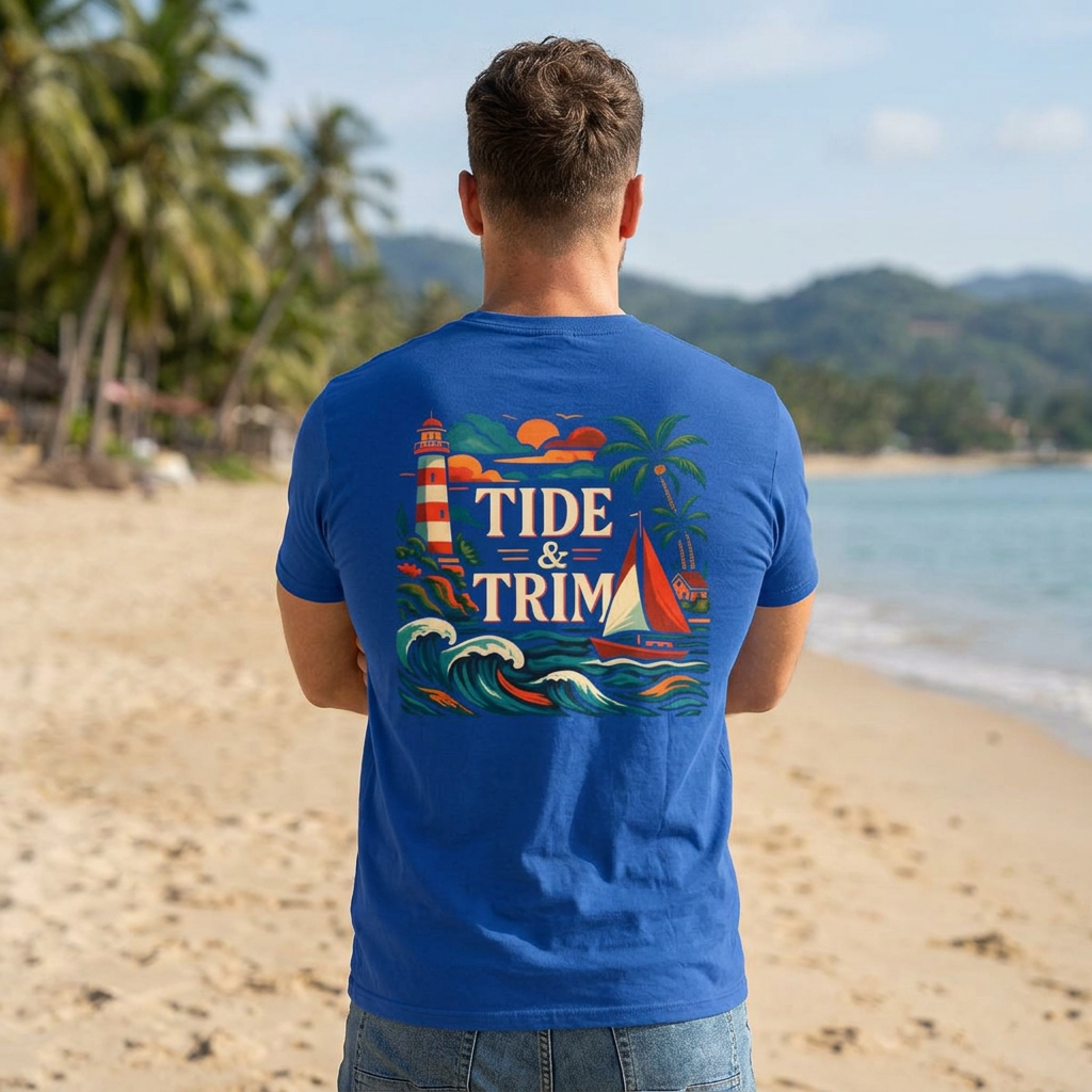 Lighthouse Sailboat Beach T-Shirt — Coastal Graphic Tee