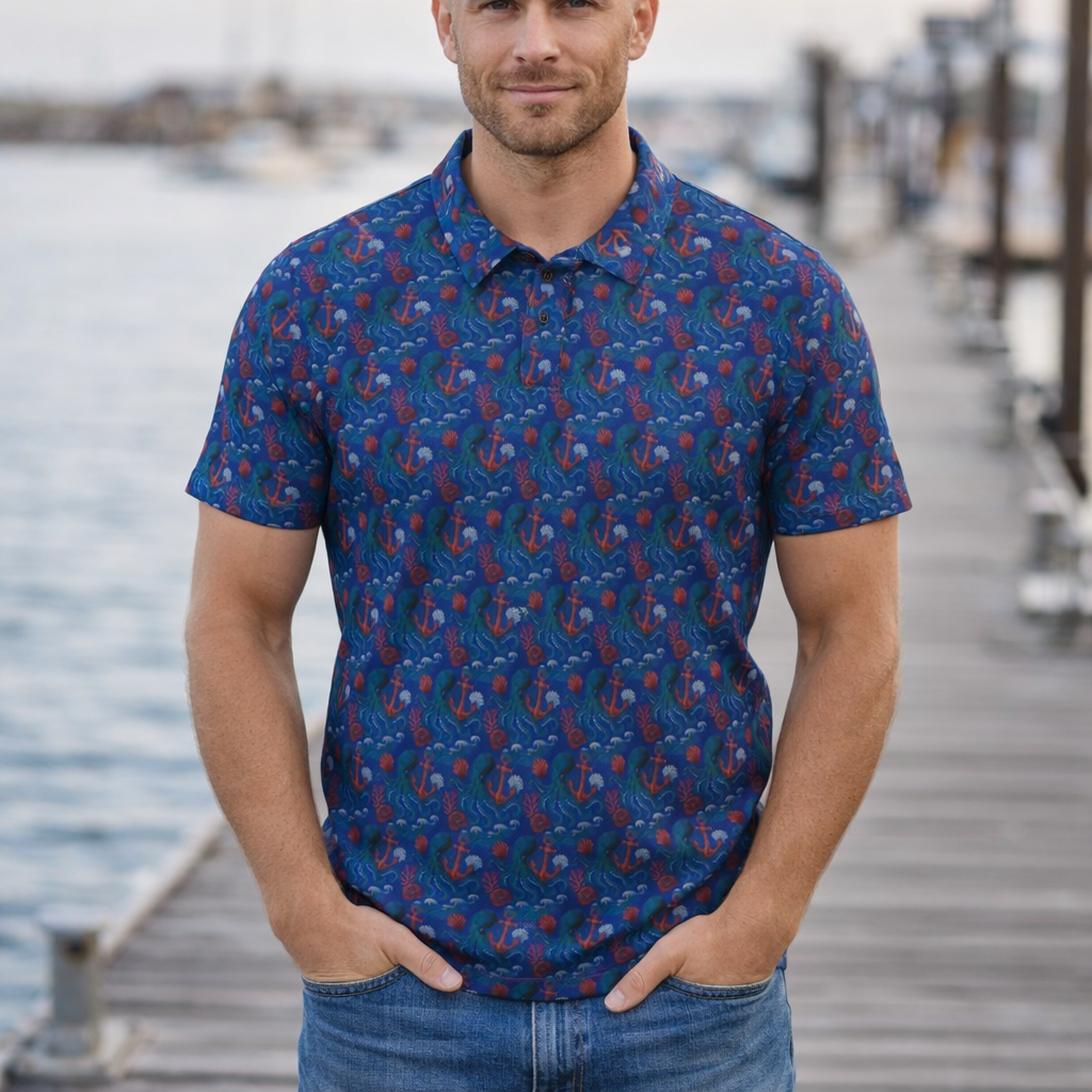Nautical Octopus Anchor Polo