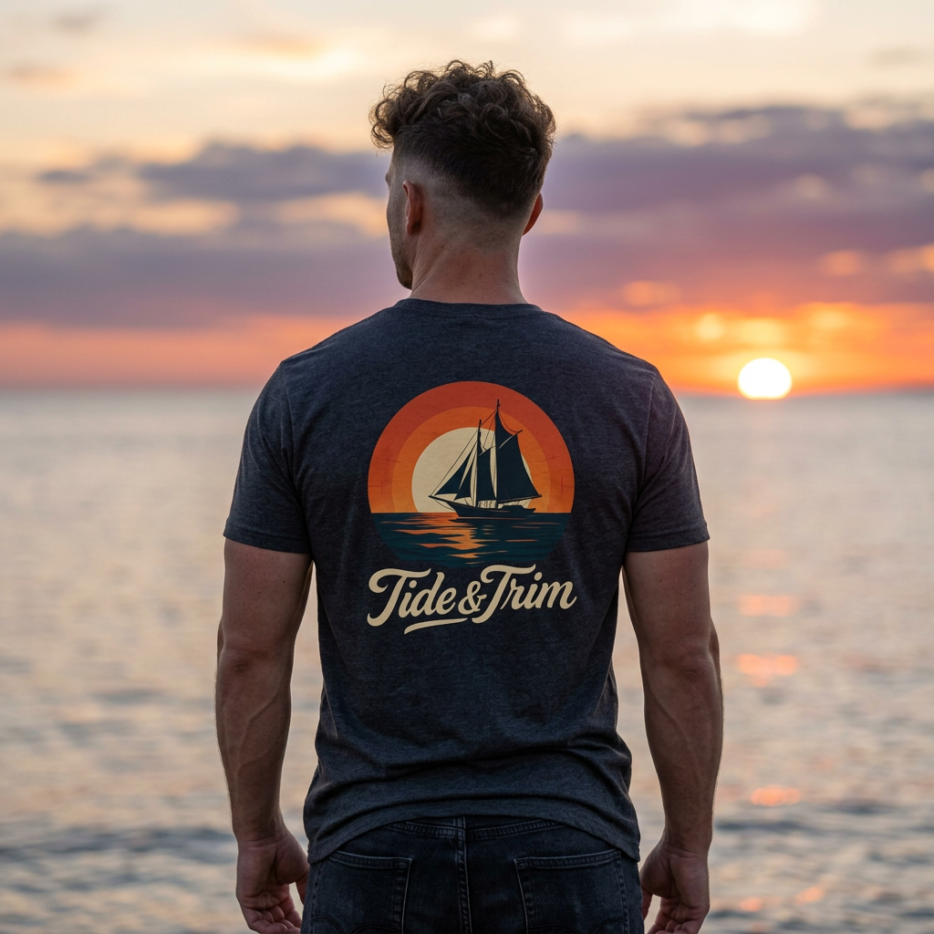 Vintage sunset sailboat- Tide & Trim