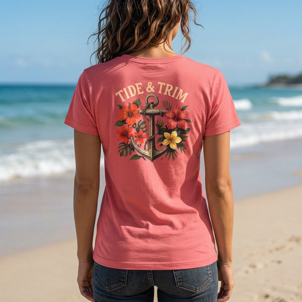 Nautical Anchor Tropical Flowers T-Shirt