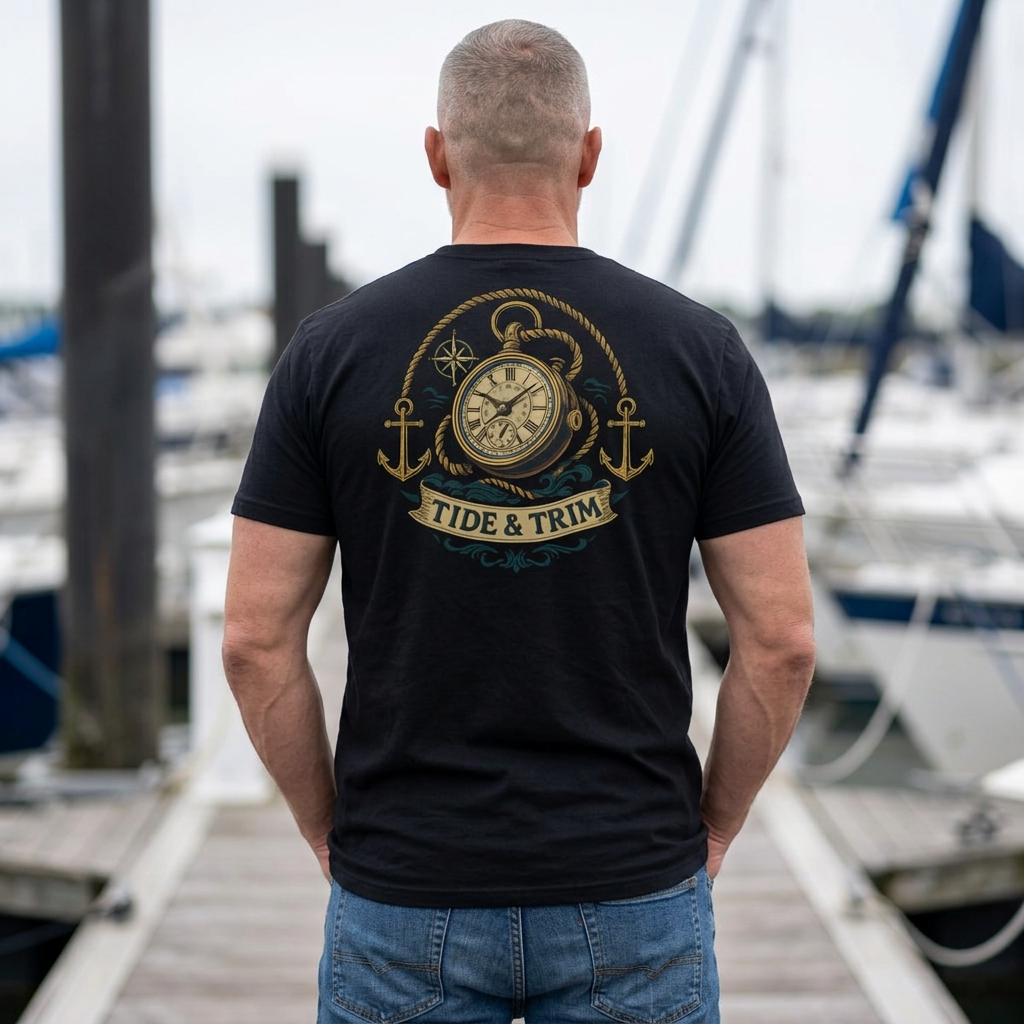 Nautical Compass T-Shirt — Tide & Trim Vintage Anchor Design