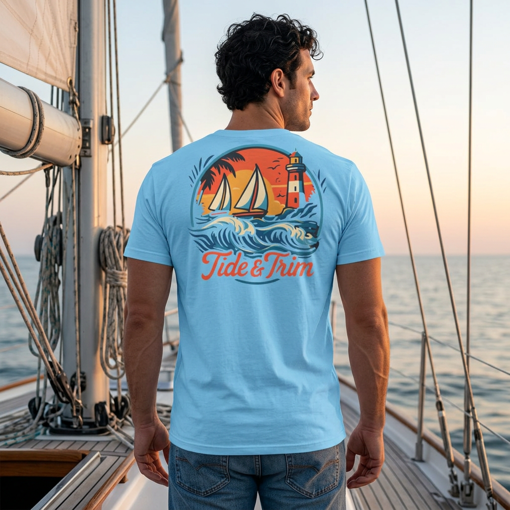 Sailboat & Lighthouse Nautical Sunset T-Shirt