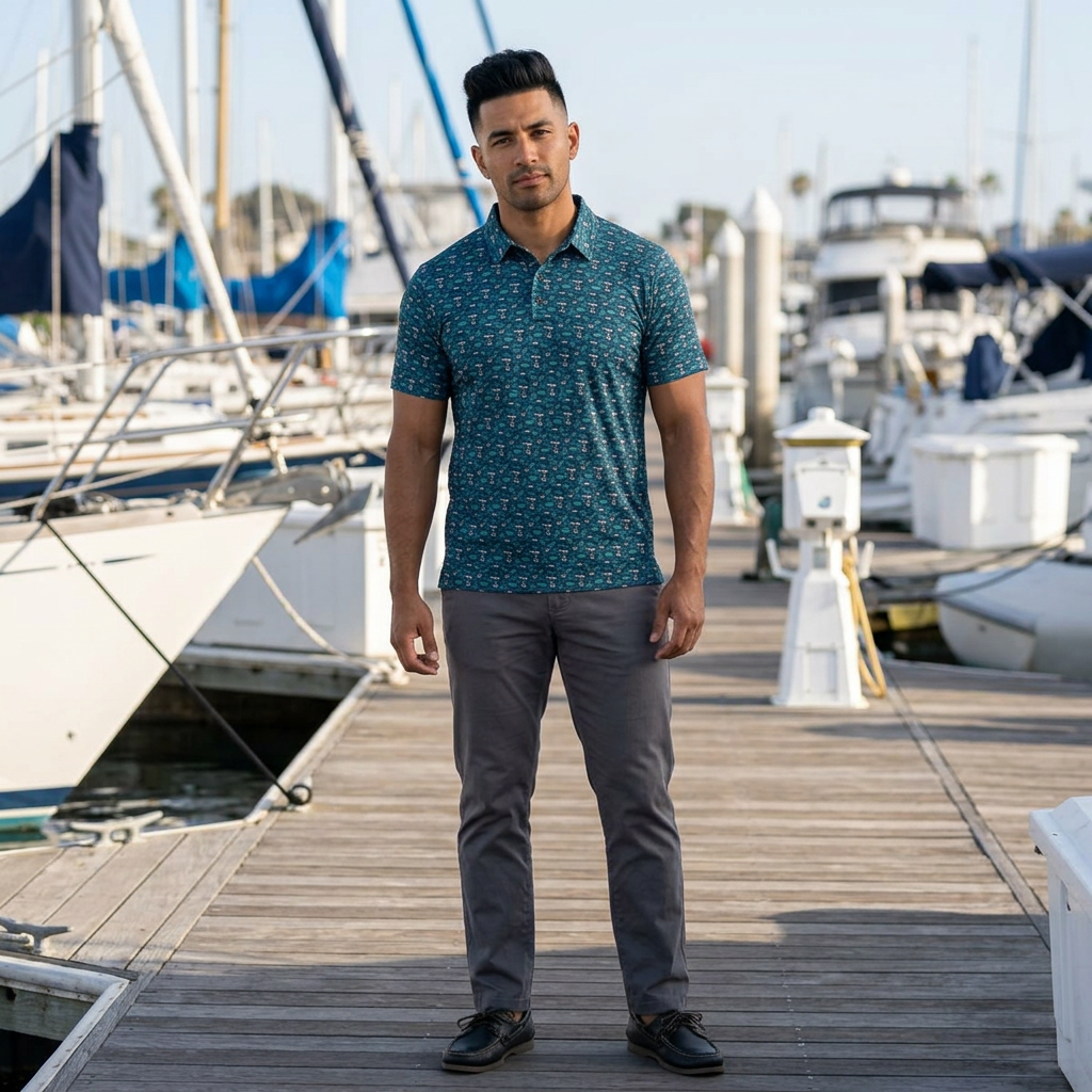 Nautical Pattern Polo Shirt — Marine-Inspired  Polo