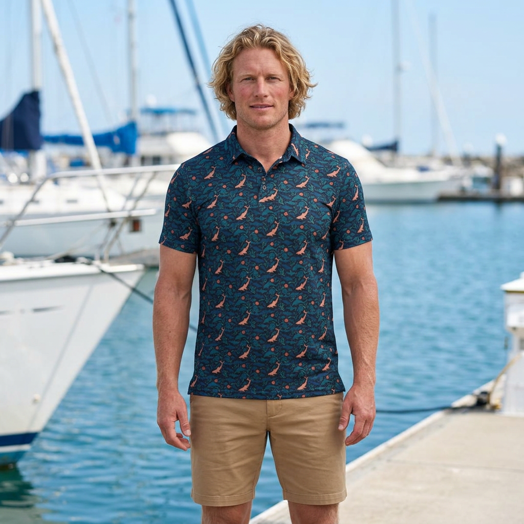 Tropical Water Garden Print Polo Shirt