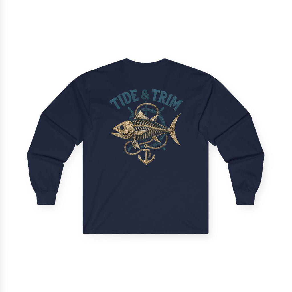 Nautical Vintage Skeleton Fish Anchor Long Sleeve Tee