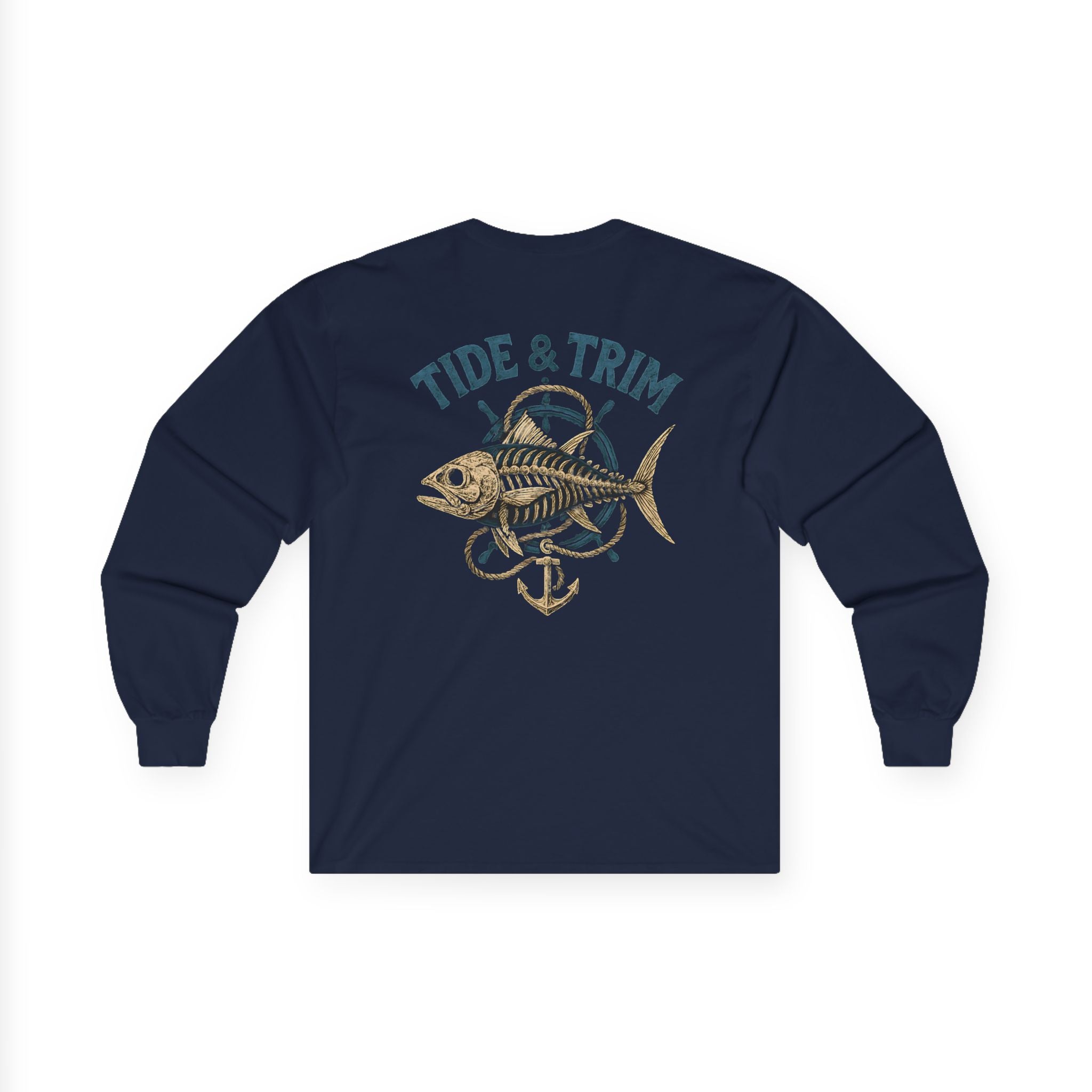 Nautical Vintage Skeleton Fish Anchor Long Sleeve Tee
