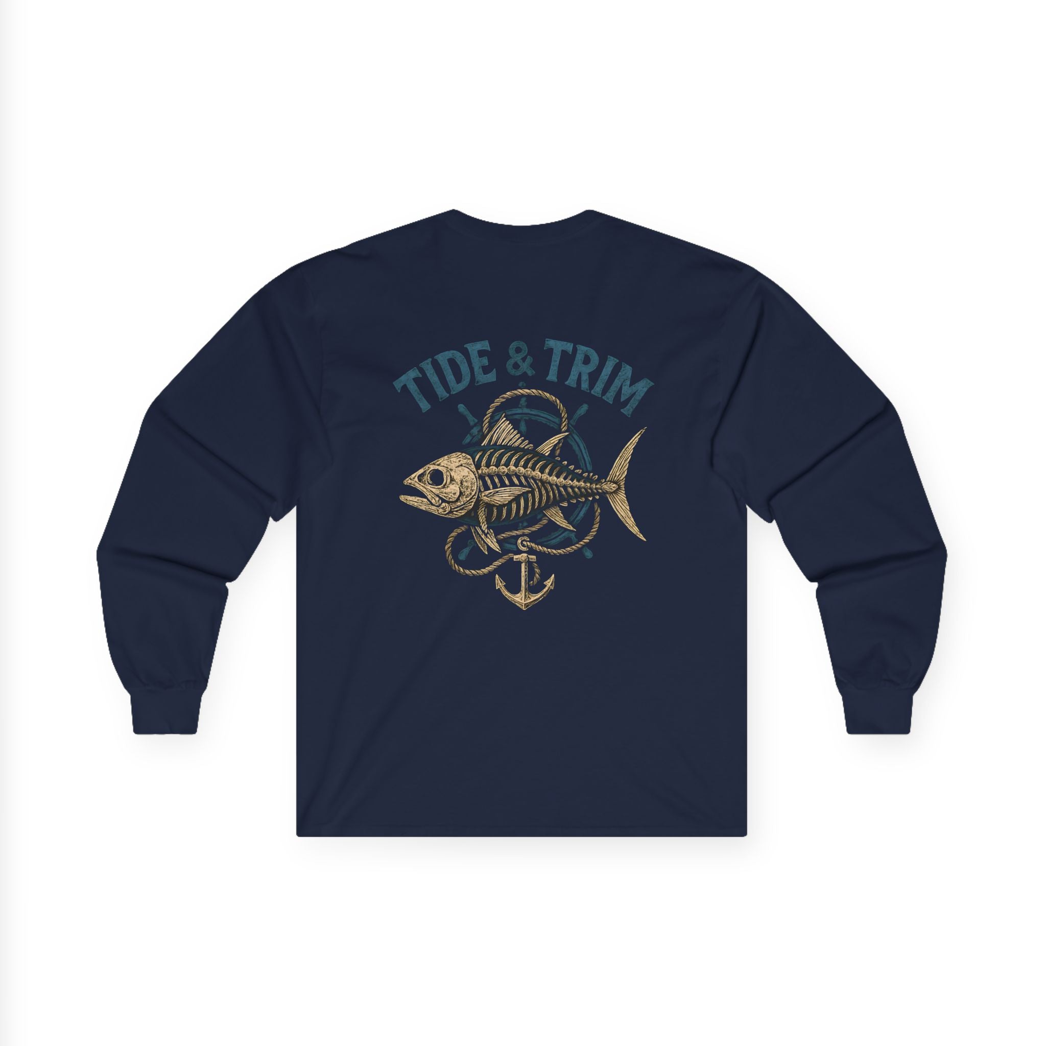 Nautical Vintage Skeleton Fish Anchor Long Sleeve Tee