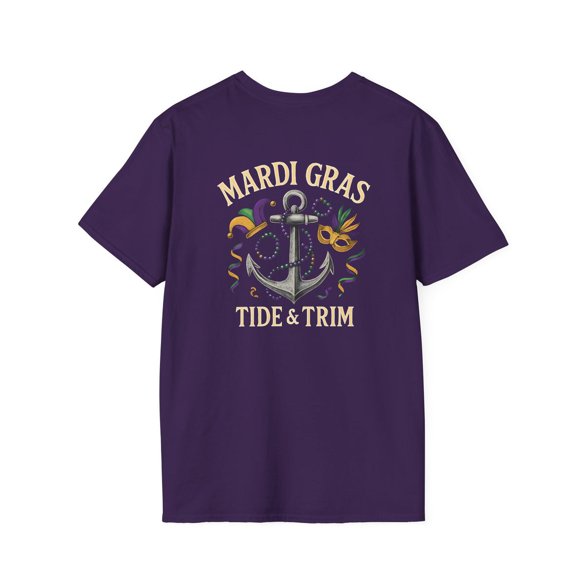 Mardi Gras Anchor T-Shirt — "Mardi Gras Tide & Trim" Nautical Carnival Tee