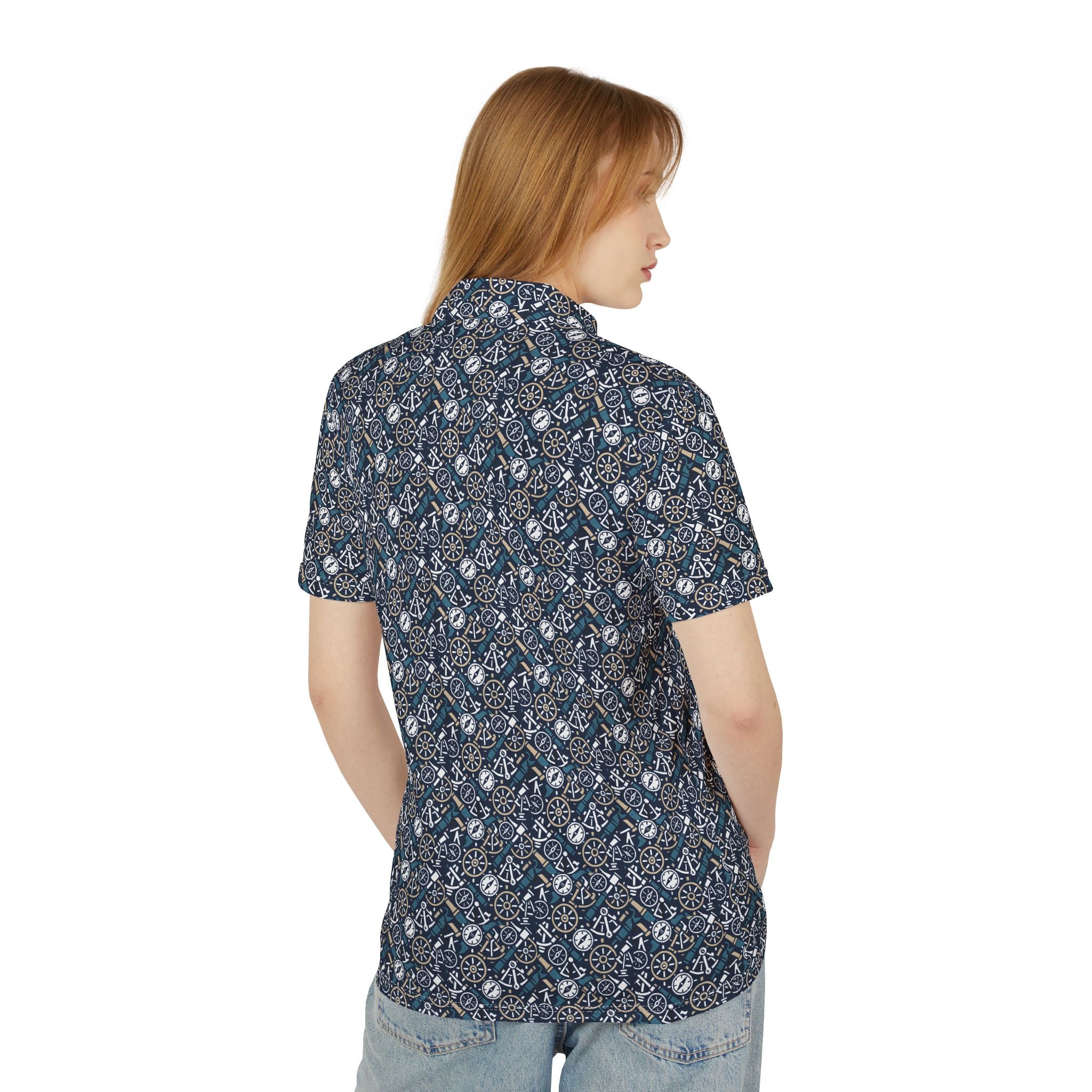 Nautical Instruments Polo Shirt — Maritime Compass & Sextant Design