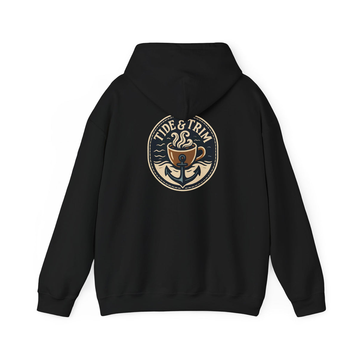Tide & Trim Anchor Coffee Hoodie — Nautical Wave Pullover