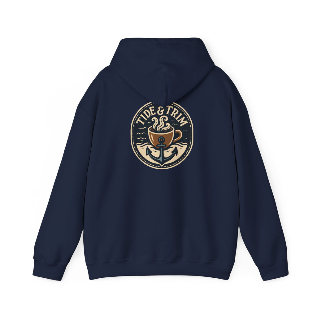 Tide & Trim Anchor Coffee Hoodie — Nautical Wave Pullover