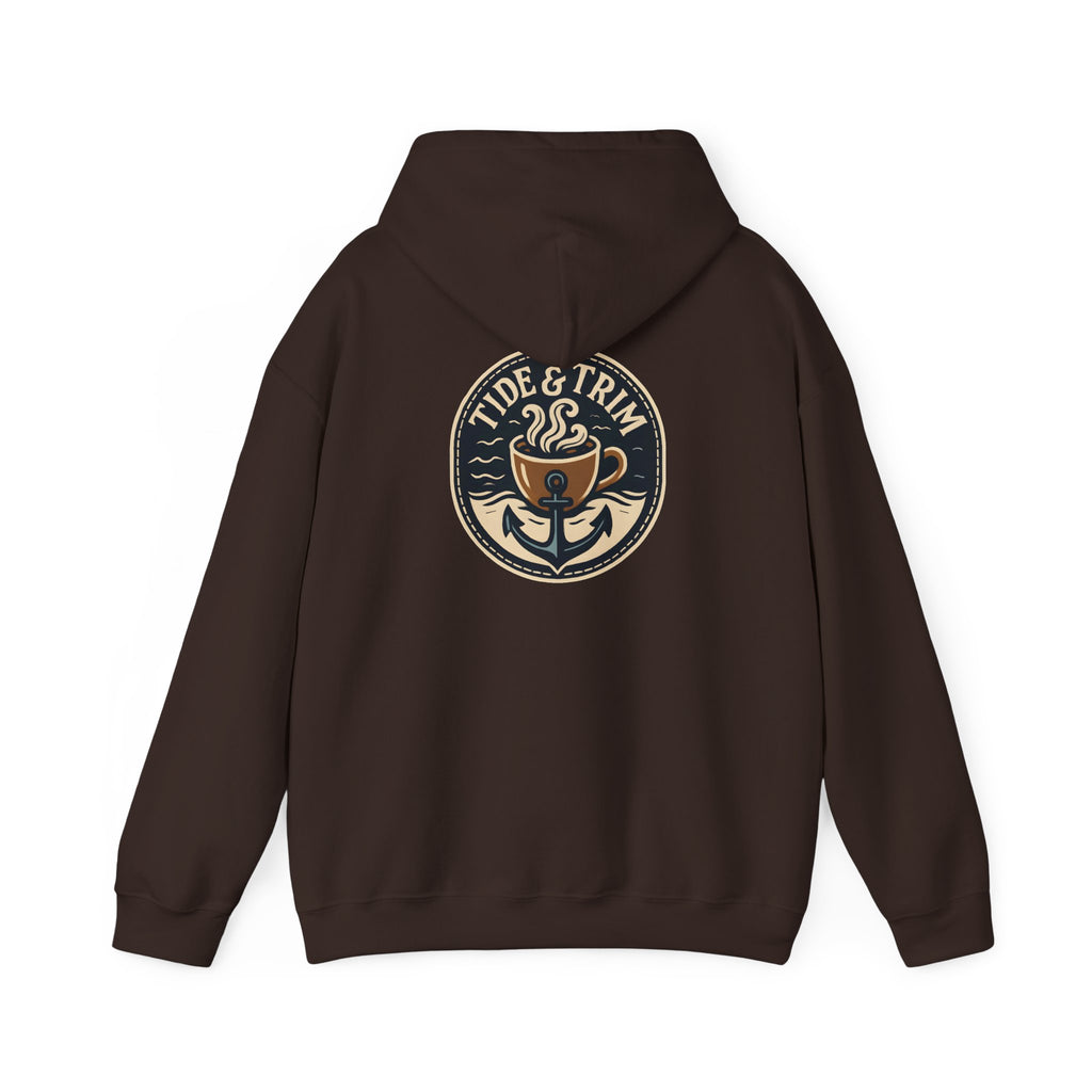 Tide & Trim Anchor Coffee Hoodie — Nautical Wave Pullover