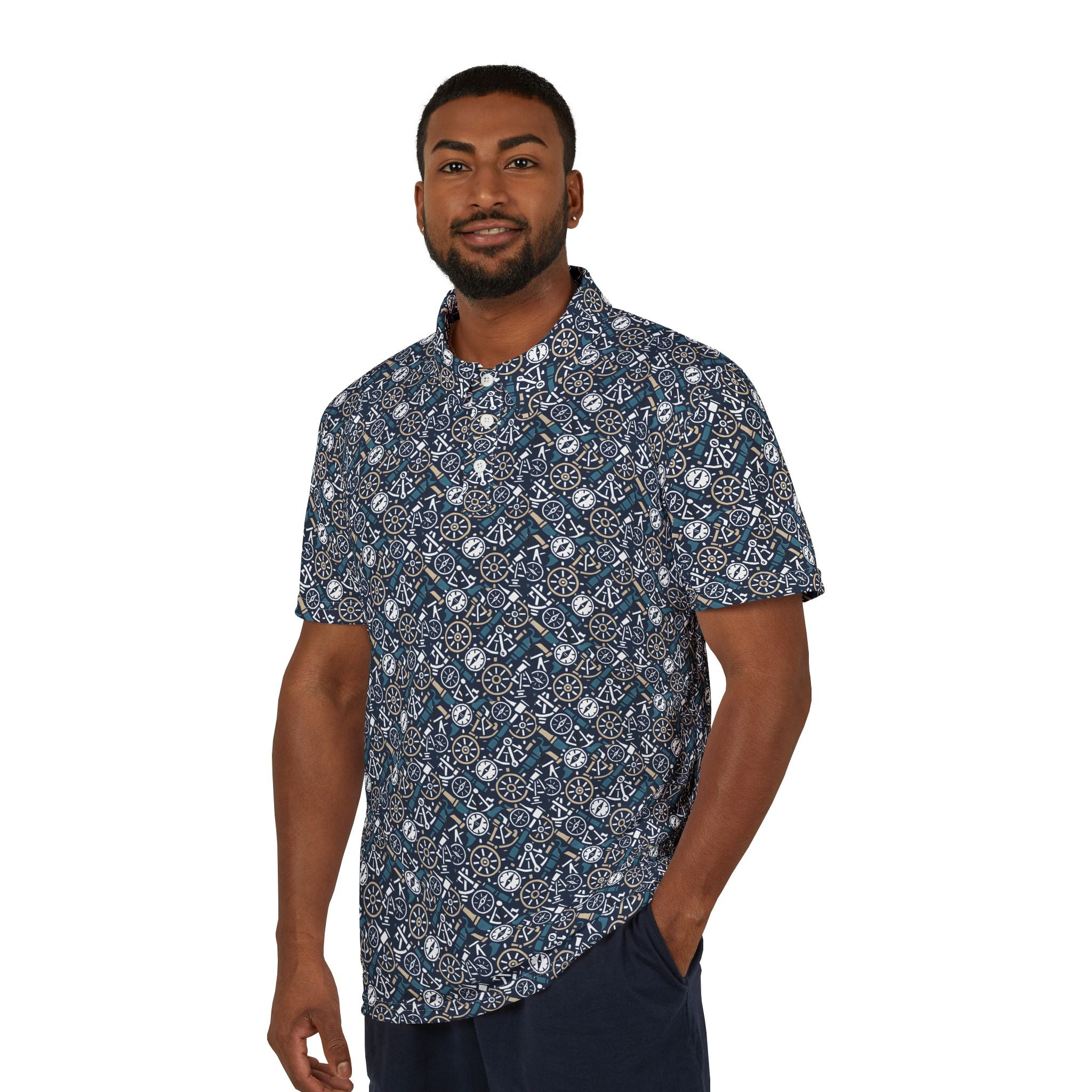 Nautical Instruments Polo Shirt — Maritime Compass & Sextant Design