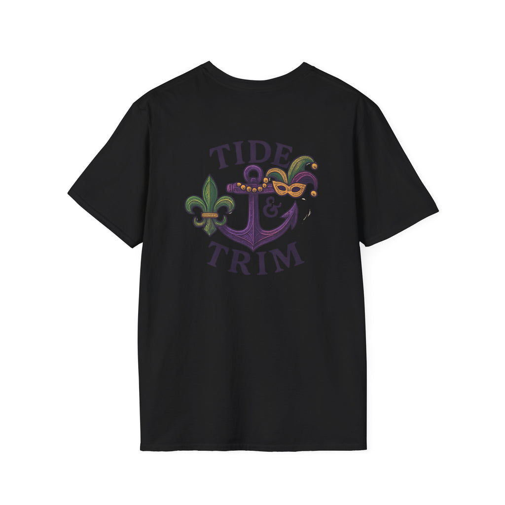 Mardi Gras Tide & Trim T-Shirt — Anchor, Fleur-de-lis & Mask Graphic