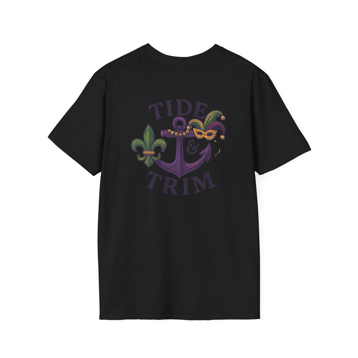 Mardi Gras Tide & Trim T-Shirt — Anchor, Fleur-de-lis & Mask Graphic