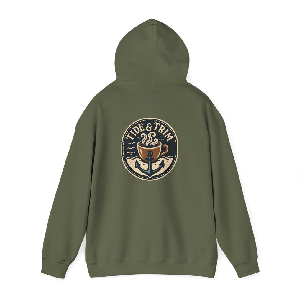 Tide & Trim Anchor Coffee Hoodie — Nautical Wave Pullover