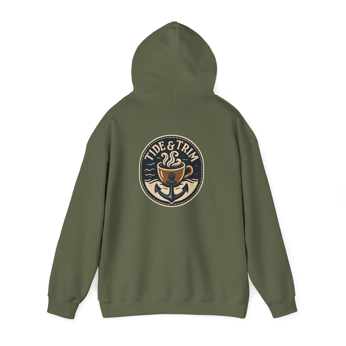 Tide & Trim Anchor Coffee Hoodie — Nautical Wave Pullover
