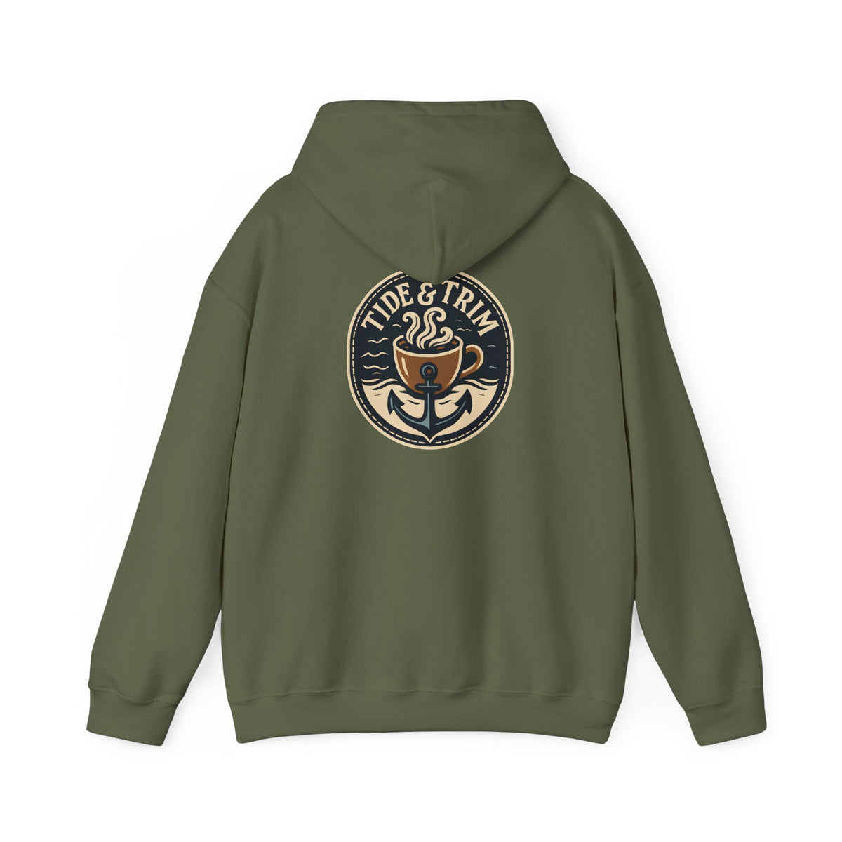 Tide & Trim Anchor Coffee Hoodie — Nautical Wave Pullover