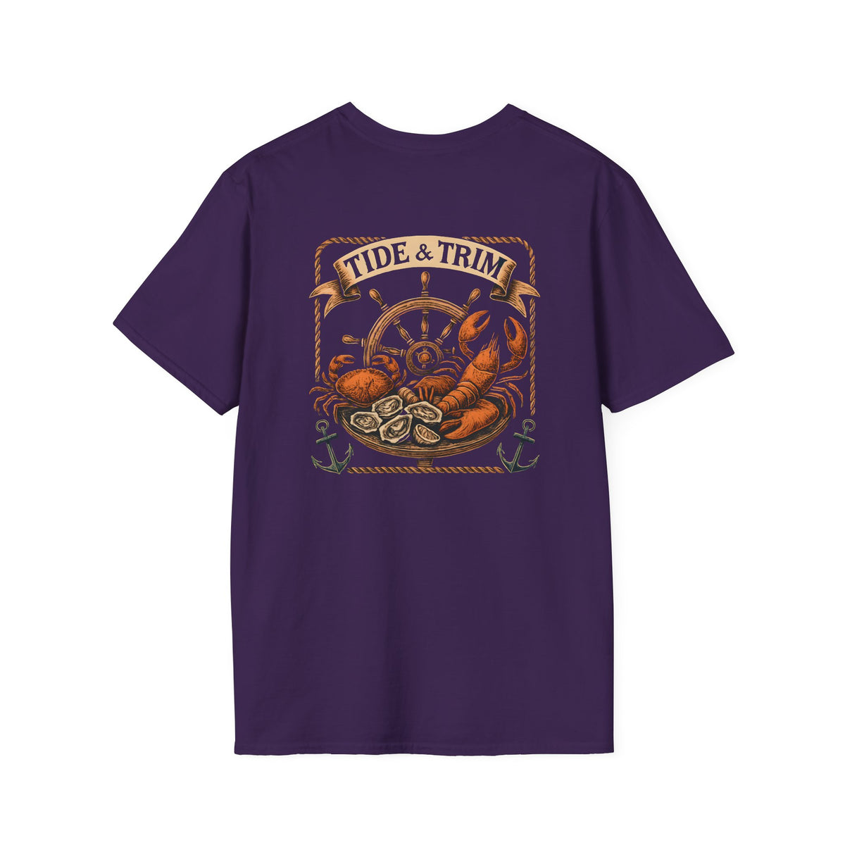 T-Shirt — Tide & Trim Seafood Vintage Nautical Tee (lobster, oysters, ship wheel)